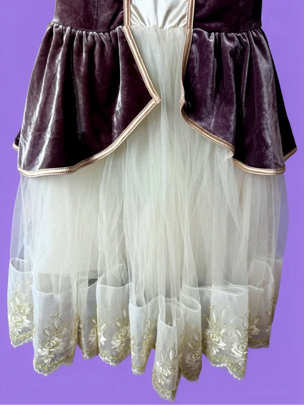 Mauve Velvet,  Cream Tulle Princess, Renaissance Costume Dress